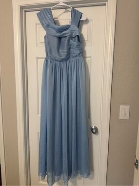 Light Blue Pleated Chiffon Maxi Dress